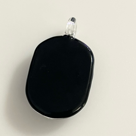 Handblown Artisan Oval Blue Gold Black Art Lampwork Glass Pendant - Picture 3 of 8